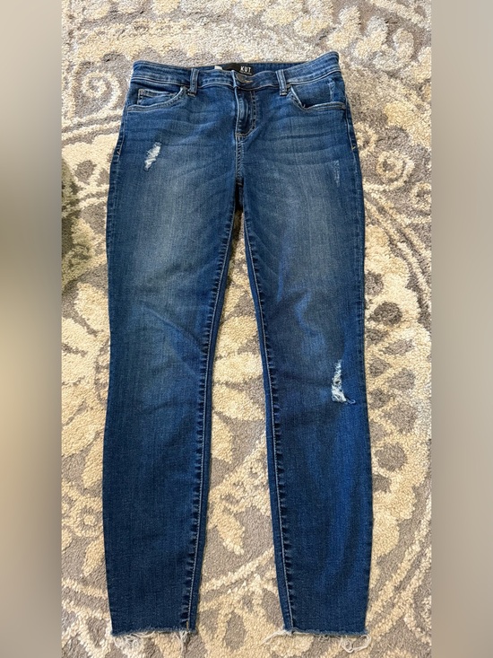 Kut from the Kloth Denim - KUT From The Kloth Donna Ankle Skinny Jeans Size 4 Distressed Raw Hem Dark Wash